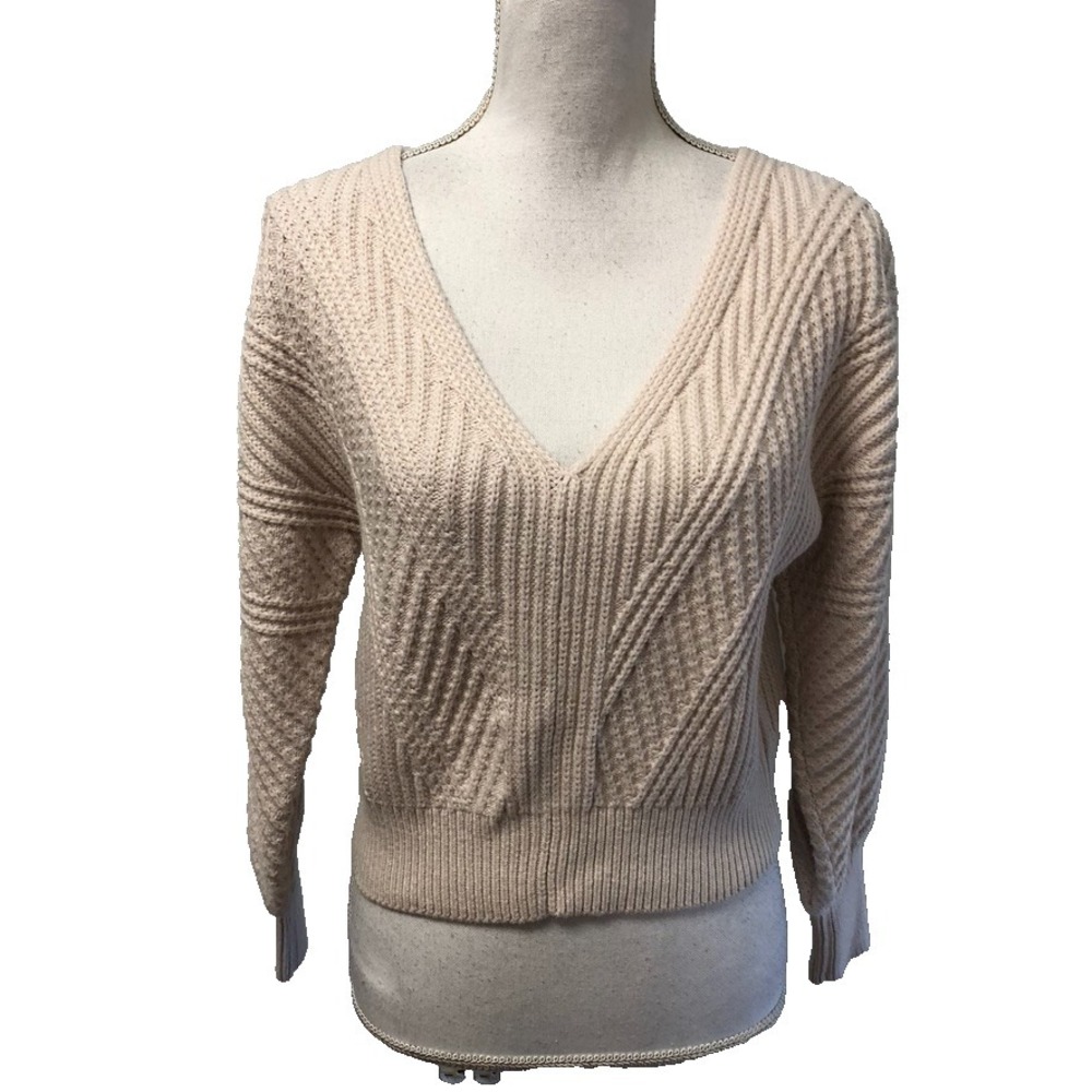 Intermix Sweater Jumper Womens Small Ivory Cropped Bubble Sleeve Vanilla Girl